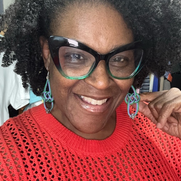 Hand Crafted Jewelry - Handcrafted Teal & Purple Knot Drop Earrings with a cross - Women Accessories